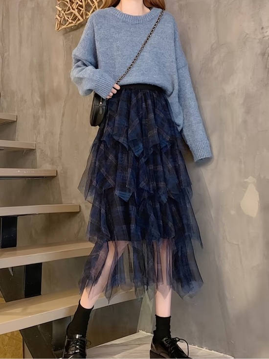 Dresses & Skirts - Purple Mesh Frilly Plaid Grunge Skirt – Size XL | Y2K Alt Aesthetic Fairy Grunge